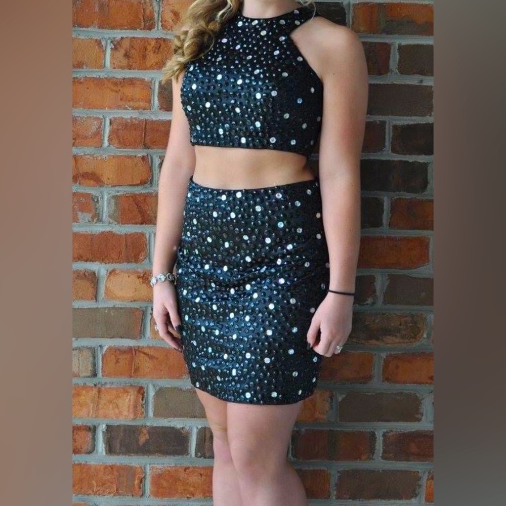 Black Clear Rhinestone 2 piece Dress Size 6